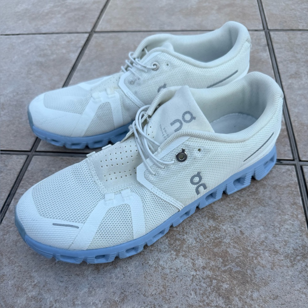 On Running White and Light Blue Athletic Shoes - Picture 3 of 14